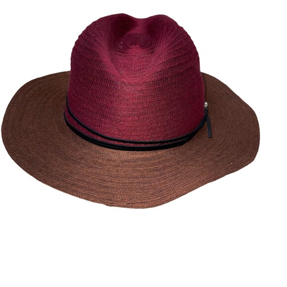 GioVannio Hat new sun fedora straw Maroon & Brown leather band Beach